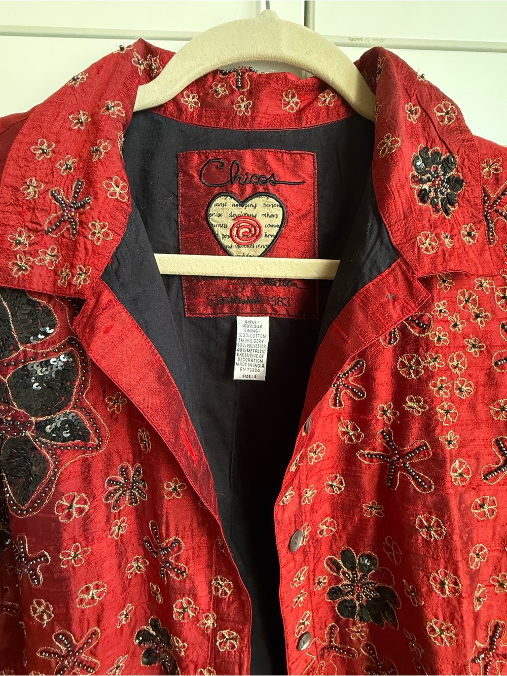 Chico's Y2K Vintage Anniversary Collection Silk Beaded Sequin Jacket Top | M - Picture 10 of 10